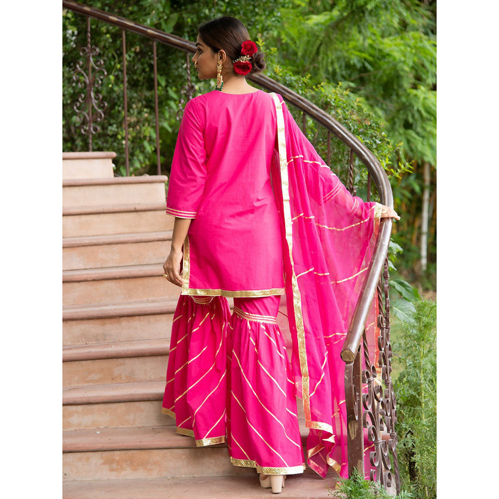 Maison Shefali Sindoori Gota Work Kurti with Sharara and Dupatta (Set of 3)
