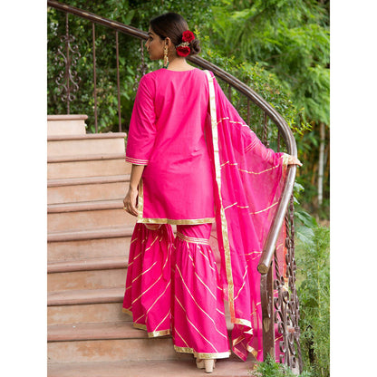 Maison Shefali Sindoori Gota Work Kurti with Sharara and Dupatta (Set of 3)