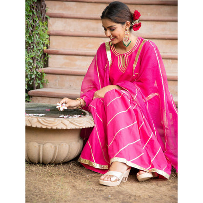 Maison Shefali Sindoori Gota Work Kurti with Sharara and Dupatta (Set of 3)