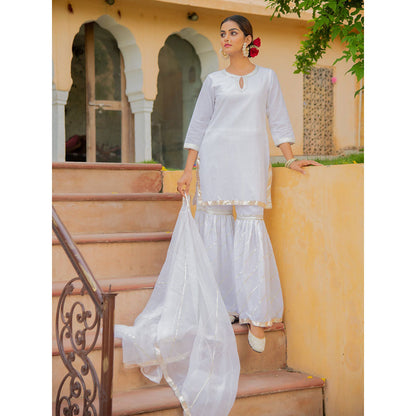 Maison Shefali Shwet Gota Work Kurti with Sharara and Dupatta (Set of 3)