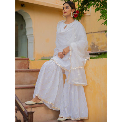 Maison Shefali Shwet Gota Work Kurti with Sharara and Dupatta (Set of 3)