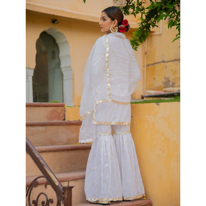 Maison Shefali Shwet Gota Work Kurti with Sharara and Dupatta (Set of 3)