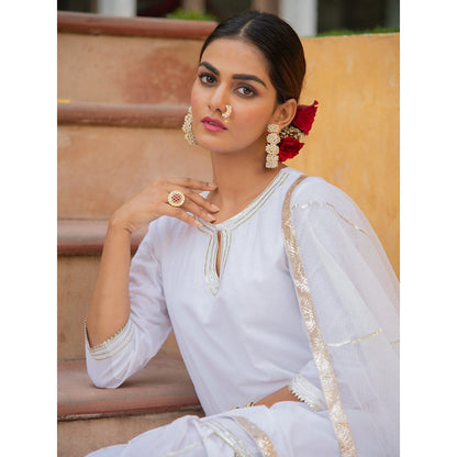 Maison Shefali Shwet Gota Work Kurti with Sharara and Dupatta (Set of 3)