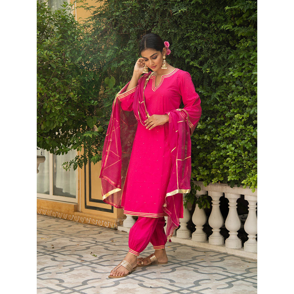 Maison Shefali Sindoori Gota Work Kurta with Salwar and Dupatta (Set of 3)