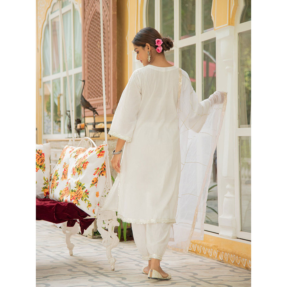 Maison Shefali Shwet Gota Work Kurta with Salwar and Dupatta (Set of 3)