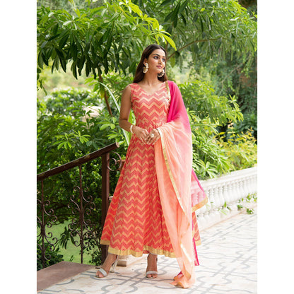 Maison Shefali Sindoori Kalidaar Anarkali Kurta with Dupatta (Set of 2)