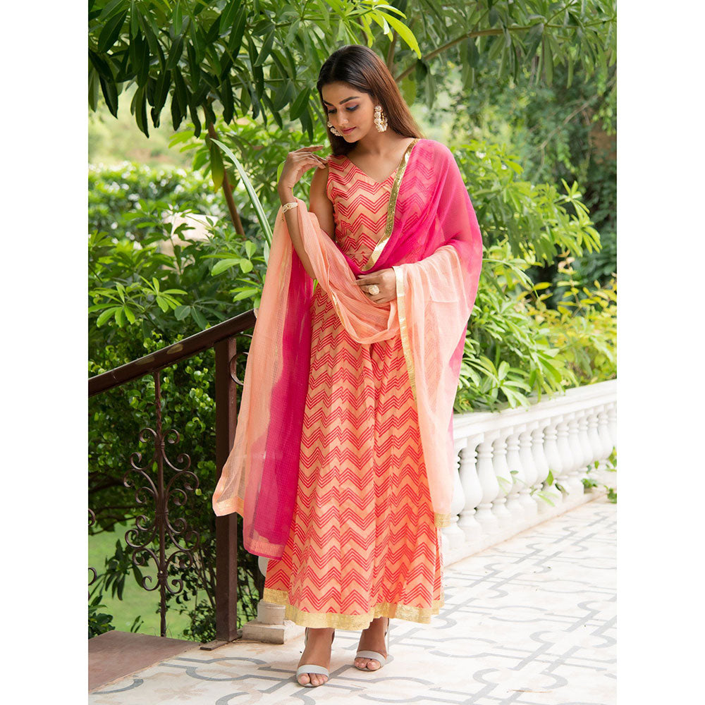Maison Shefali Sindoori Kalidaar Anarkali Kurta with Dupatta (Set of 2)