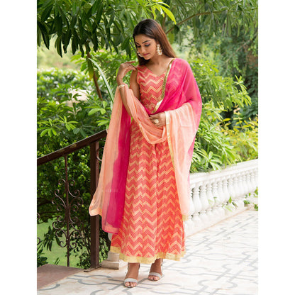 Maison Shefali Sindoori Kalidaar Anarkali Kurta with Dupatta (Set of 2)