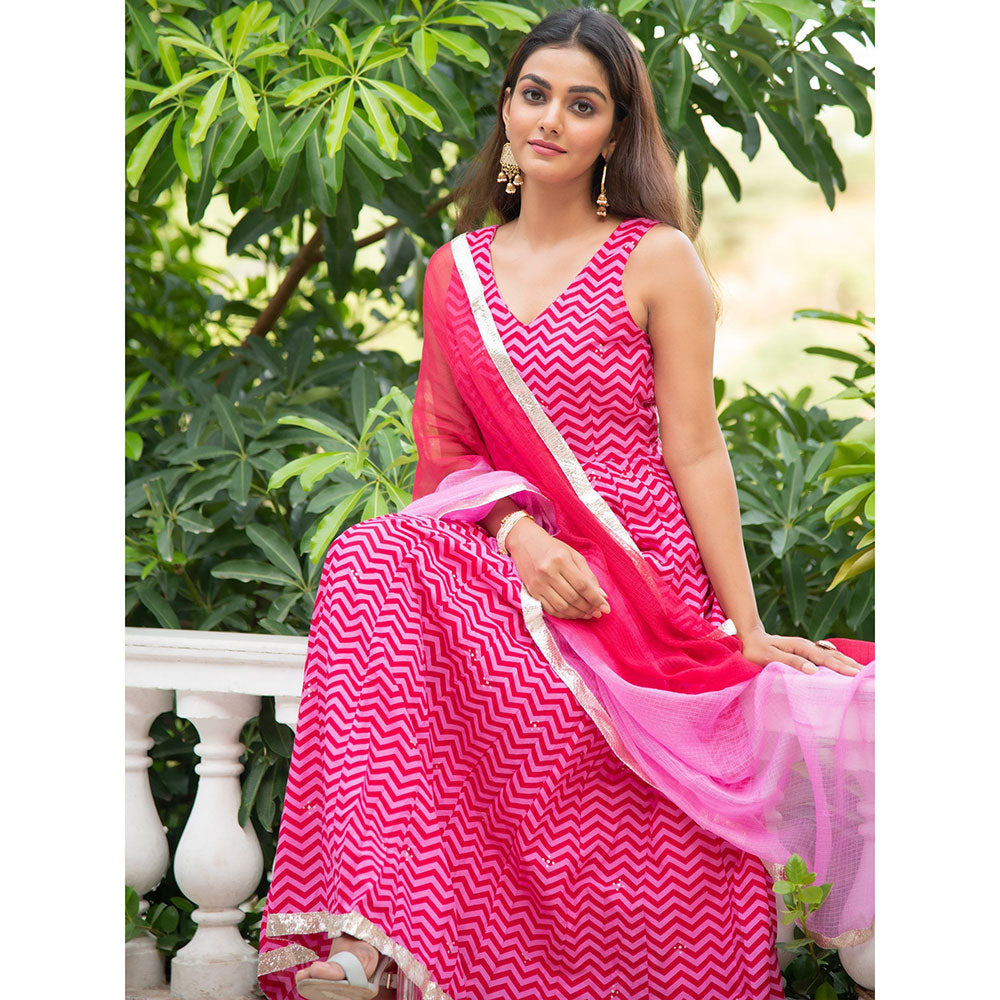 Maison Shefali Gulaal Kalidaar Anarkali Kurta with Dupatta (Set of 2)