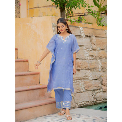 Maison Shefali Neel Chanderi Kaftan with Pants (Set of 2)