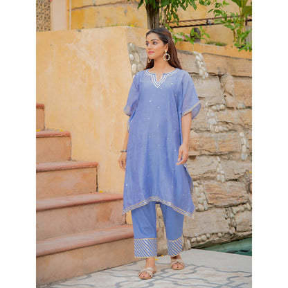 Maison Shefali Neel Chanderi Kaftan with Pants (Set of 2)