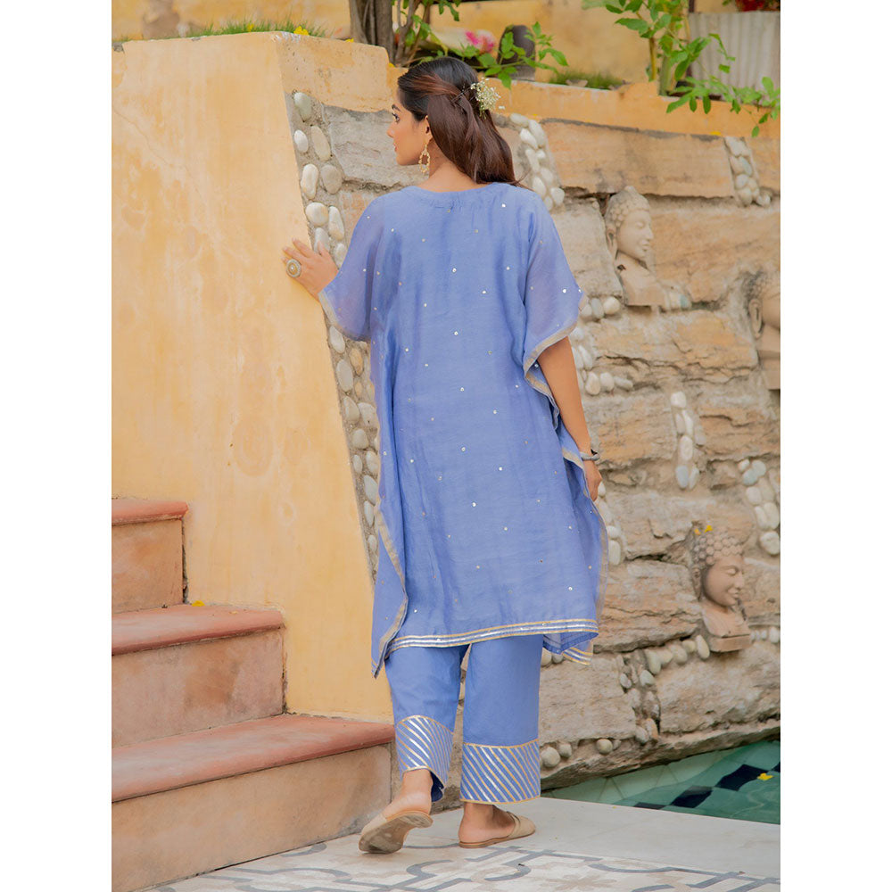 Maison Shefali Neel Chanderi Kaftan with Pants (Set of 2)