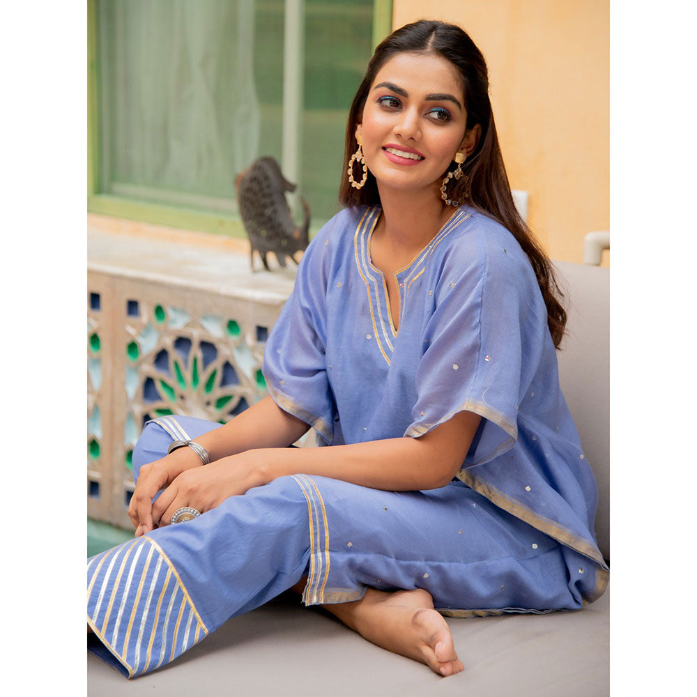 Maison Shefali Neel Chanderi Kaftan with Pants (Set of 2)
