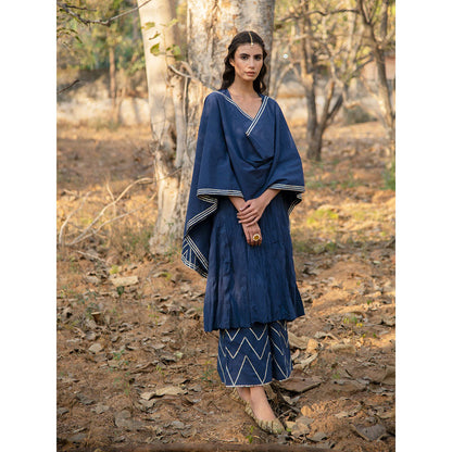 Maison Shefali Neel Gota Work Kurta with Farshi and Dupatta (Set of 3)