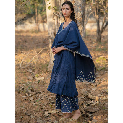 Maison Shefali Neel Gota Work Kurta with Farshi and Dupatta (Set of 3)
