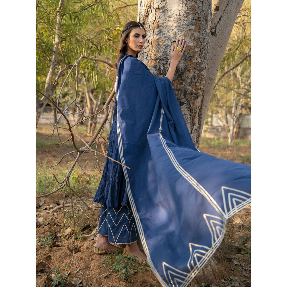 Maison Shefali Neel Gota Work Kurta with Farshi and Dupatta (Set of 3)