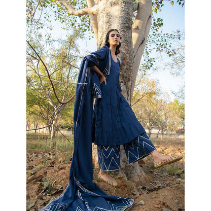Maison Shefali Neel Gota Work Kurta with Farshi and Dupatta (Set of 3)