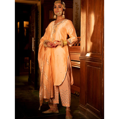 Maison Shefali Zara Gulaabi Chanderi Silk Kurta Pant (Set of 3)