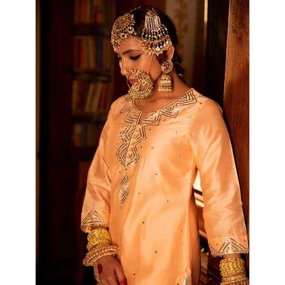 Maison Shefali Zara Gulaabi Chanderi Silk Kurta Pant (Set of 3)