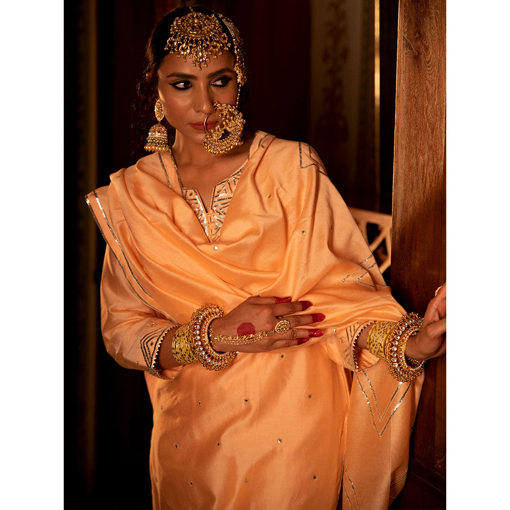 Maison Shefali Zara Gulaabi Chanderi Silk Kurta Pant (Set of 3)