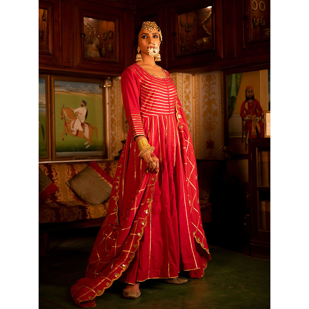 Maison Shefali Falak Gulaab Cotton Kalidaar Farshi Anarkali (Set of 3)
