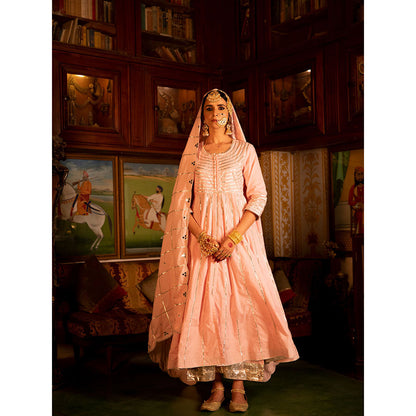 Maison Shefali Falak Gulaabi Cotton Kalidaar Farshi Anarkali (Set of 3)