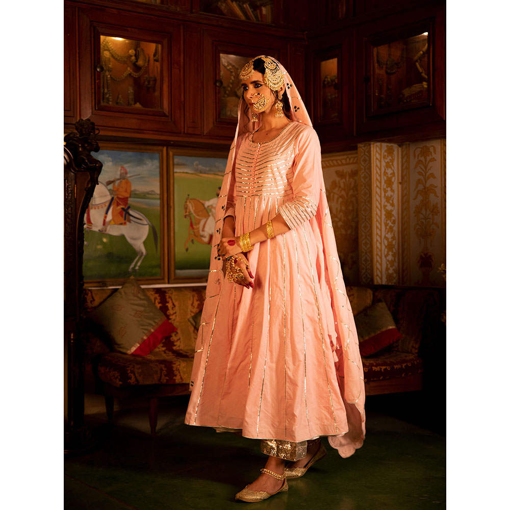Maison Shefali Falak Gulaabi Cotton Kalidaar Farshi Anarkali (Set of 3)