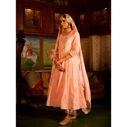 Maison Shefali Falak Gulaabi Cotton Kalidaar Farshi Anarkali (Set of 3)