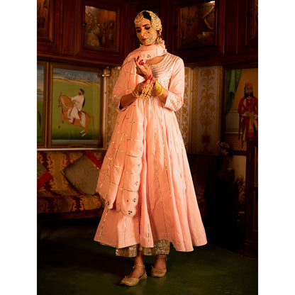 Maison Shefali Falak Gulaabi Cotton Kalidaar Farshi Anarkali (Set of 3)