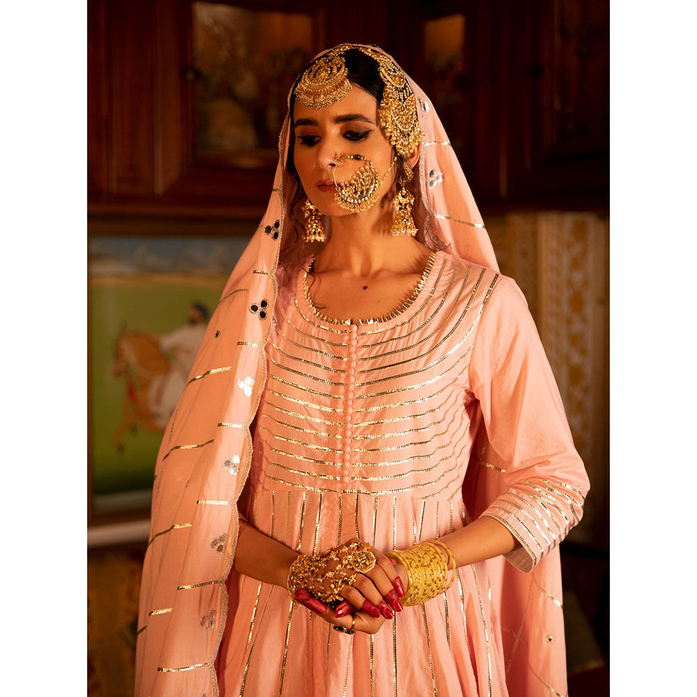 Maison Shefali Falak Gulaabi Cotton Kalidaar Farshi Anarkali (Set of 3)