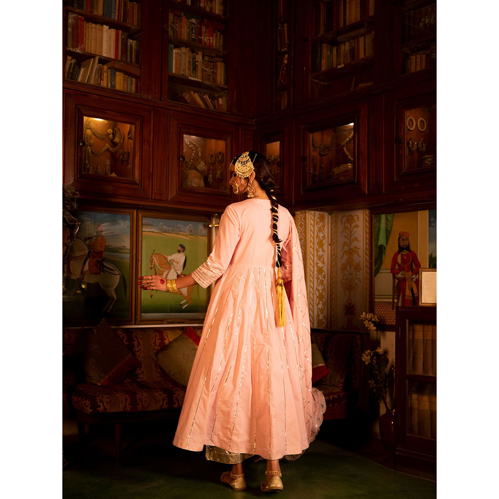 Maison Shefali Falak Gulaabi Cotton Kalidaar Farshi Anarkali (Set of 3)