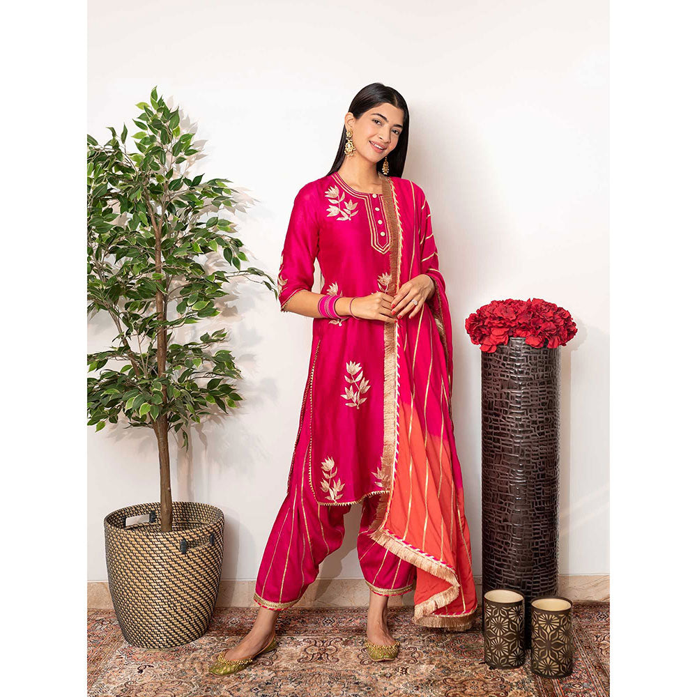 Maison Shefali Ulfat Surkh Chanderi Silk Kurta Salwar (Set of 3)