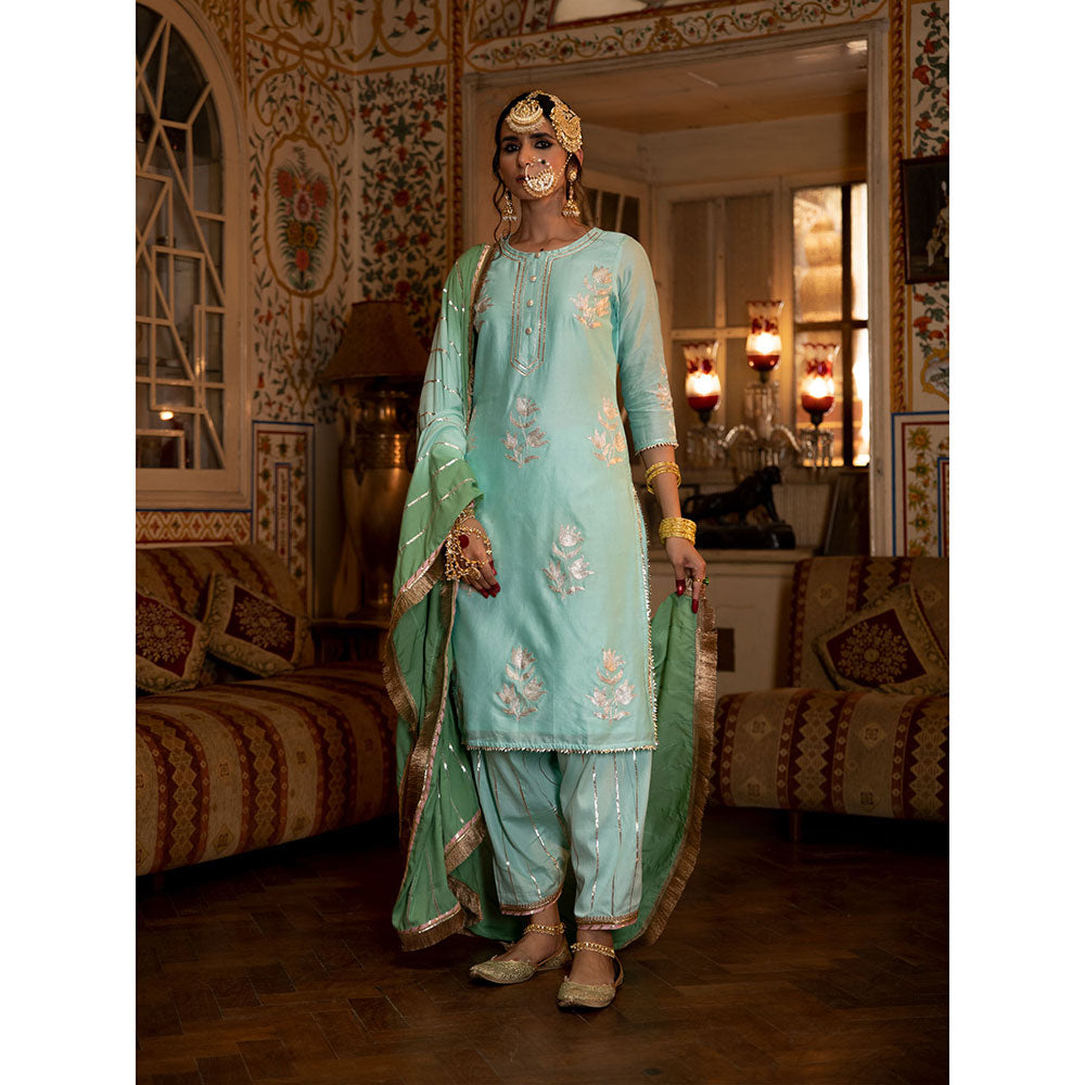 Maison Shefali Ulfat Firoza Chanderi Silk Kurta Salwar (Set of 3)