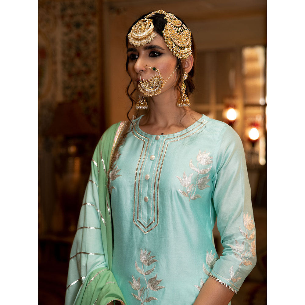 Maison Shefali Ulfat Firoza Chanderi Silk Kurta Salwar (Set of 3)