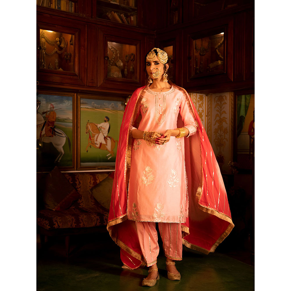 Maison Shefali Ulfat Gulaabi Chanderi Silk Kurta Salwar (Set of 3)