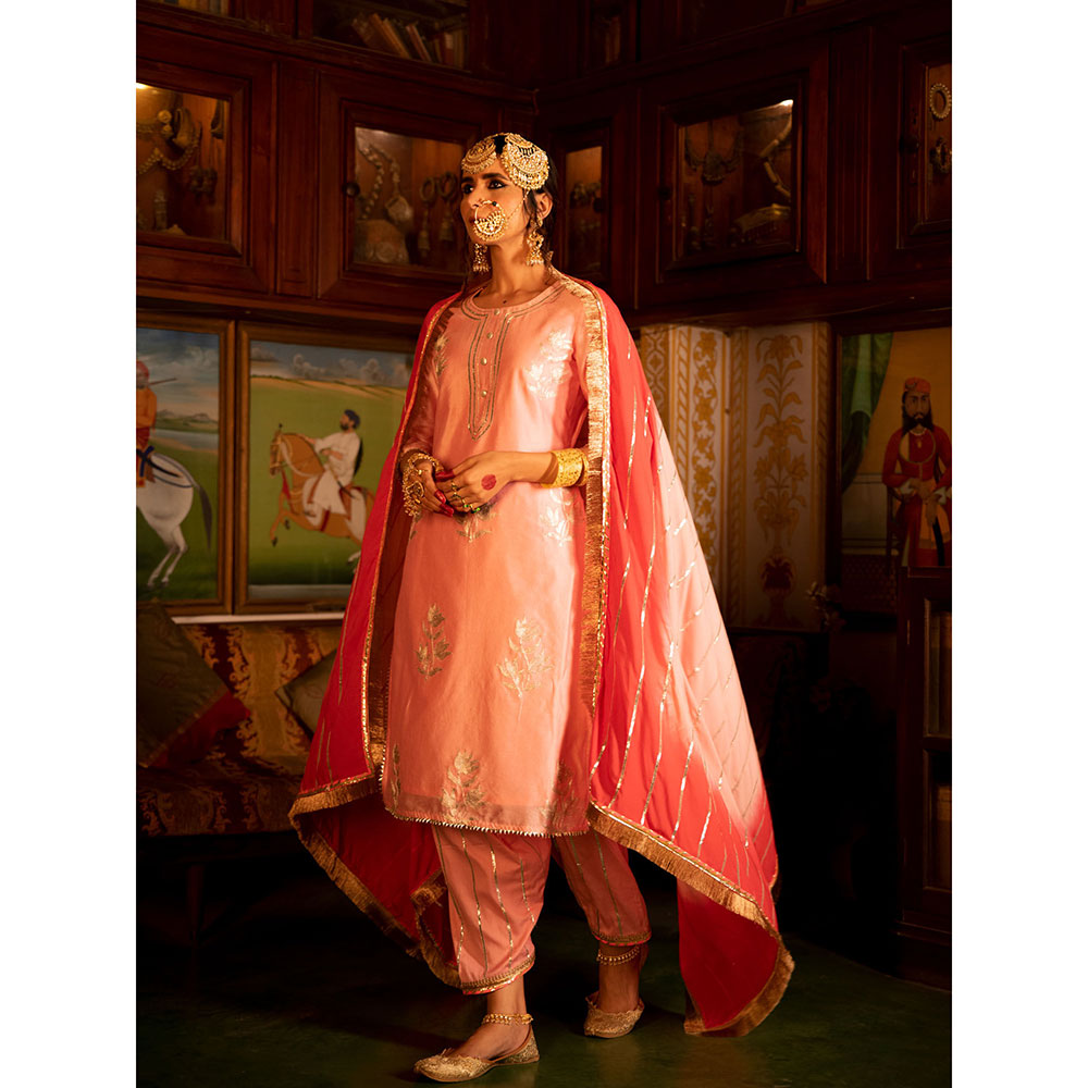 Maison Shefali Ulfat Gulaabi Chanderi Silk Kurta Salwar (Set of 3)