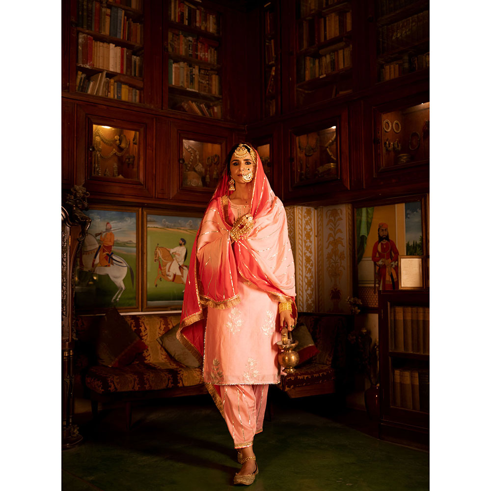 Maison Shefali Ulfat Gulaabi Chanderi Silk Kurta Salwar (Set of 3)