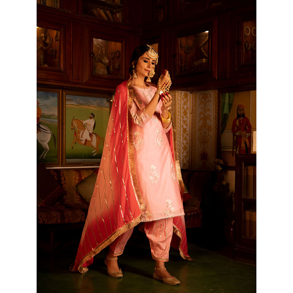 Maison Shefali Ulfat Gulaabi Chanderi Silk Kurta Salwar (Set of 3)