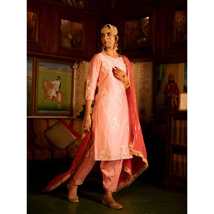 Maison Shefali Ulfat Gulaabi Chanderi Silk Kurta Salwar (Set of 3)