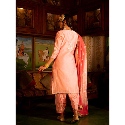 Maison Shefali Ulfat Gulaabi Chanderi Silk Kurta Salwar (Set of 3)