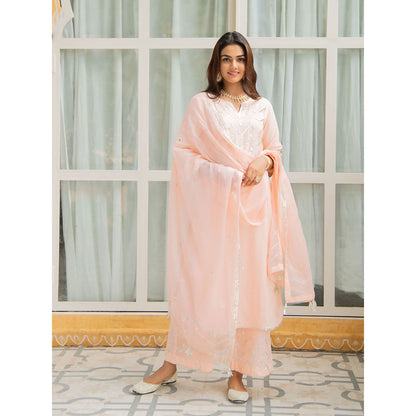 Maison Shefali Noor Amaltas Peach Gota Mirror Work Kurta (Set of 3)