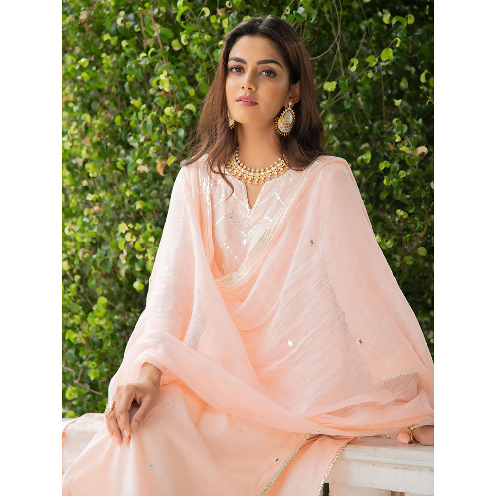 Maison Shefali Noor Amaltas Peach Gota Mirror Work Kurta (Set of 3)
