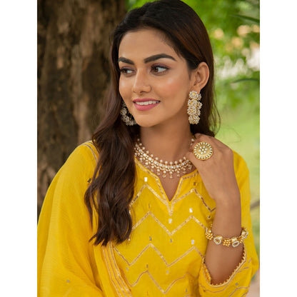 Maison Shefali Noor Haldi Gota Mirror Work Kurta (Set of 3)