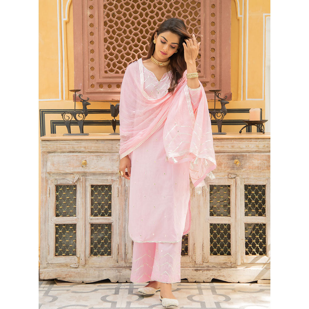 Maison Shefali Noor Gulabi Gota Work Kurta (Set of 3)