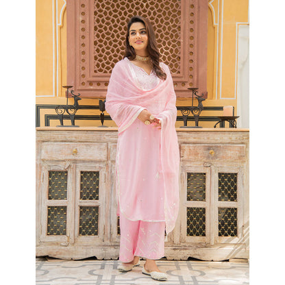 Maison Shefali Noor Gulabi Gota Work Kurta (Set of 3)