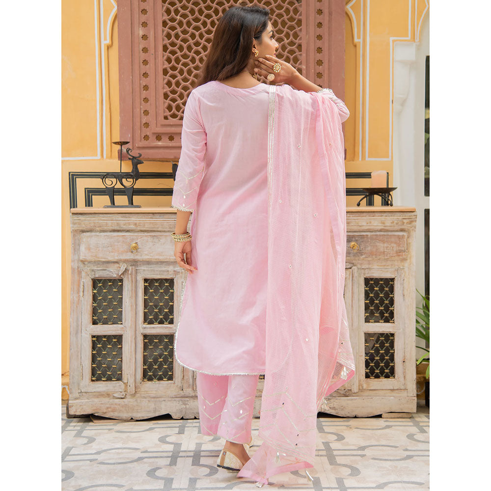 Maison Shefali Noor Gulabi Gota Work Kurta (Set of 3)