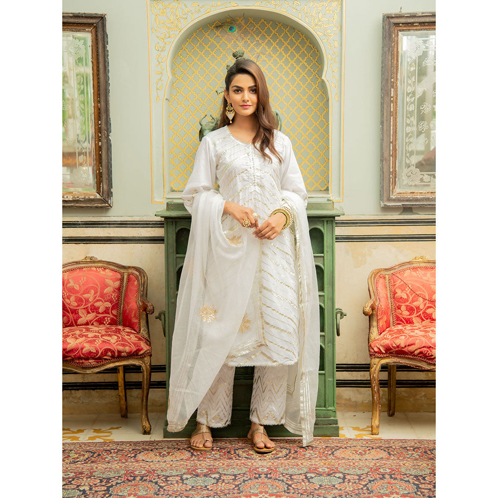 Maison Shefali Noor Shwet Gota Work Lehriya Kurta (Set of 3)