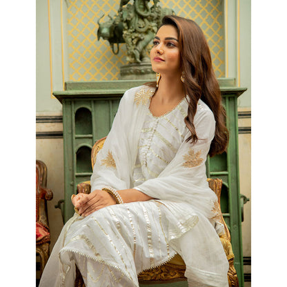 Maison Shefali Noor Shwet Gota Work Lehriya Kurta (Set of 3)
