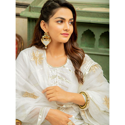 Maison Shefali Noor Shwet Gota Work Lehriya Kurta (Set of 3)