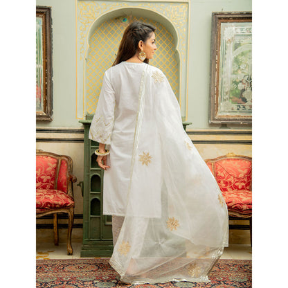 Maison Shefali Noor Shwet Gota Work Lehriya Kurta (Set of 3)